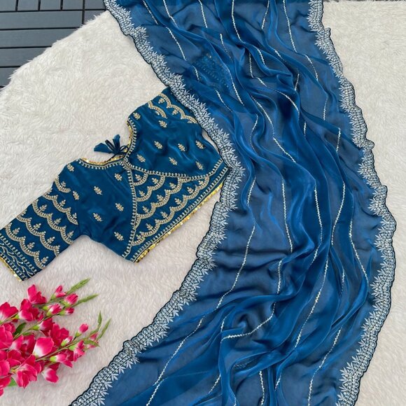 Indian SAREE FABRIC - Zimi chu with seqwance work - Picture 3 of 15